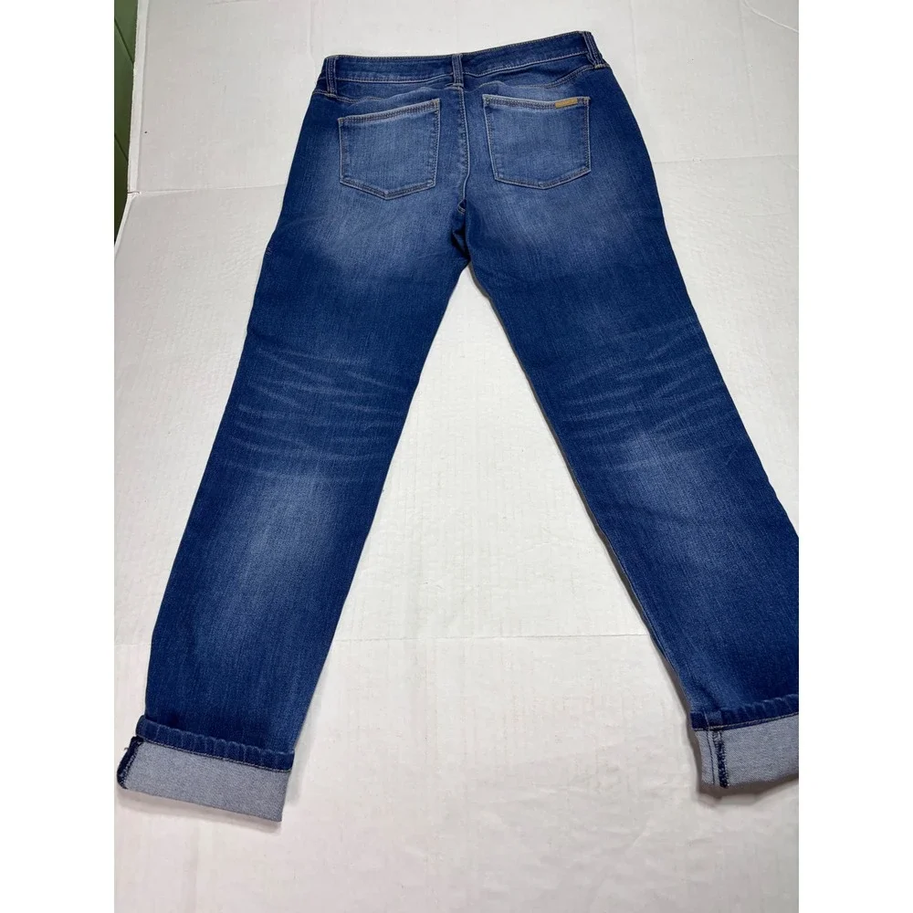 Chicos The Girlfriend Jeans Womens 0 Medium Wash Floral Embroidered Cuffed Slim